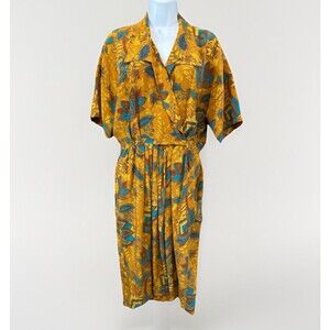 Vtg 90s Gillian 100% Silk Dress Sz 6, 26.5" W, Pockets, Earth Turquoise Paisley